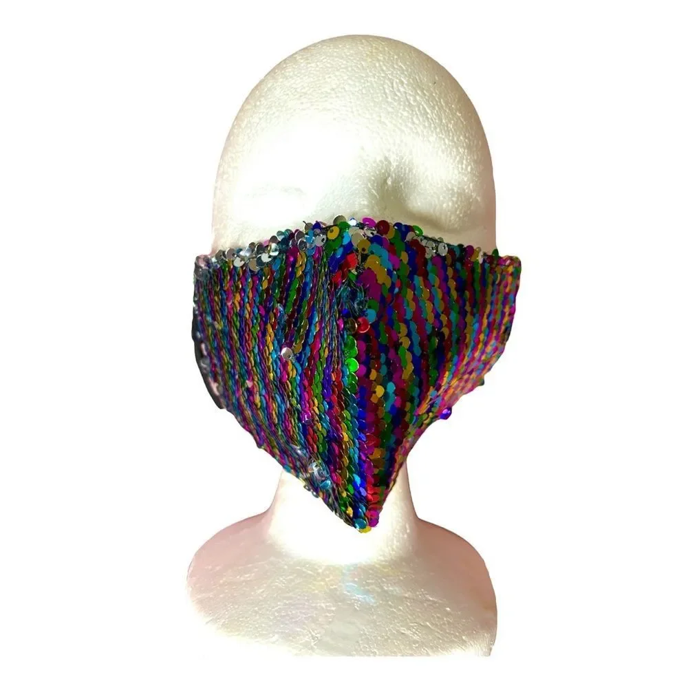 Rainbow Multicolor Reversible Sequin Large Face Mask
